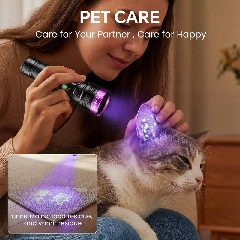 20W 365nm UV Flashlight Rechargeable,5000mAh Black Light Flashlight,Powerful Ultraviolet Blacklight,UV Lamp for Pet Urine Detection,Scorpion,Resin Curing,Yooperlite,Blood Tracking,Hotel hygiene,ACLeak