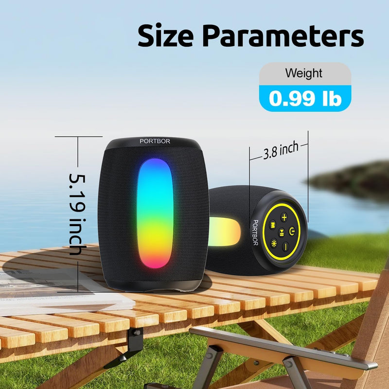 Portable Bluetooth Speaker, School Supplies: Powerful Stereo Sound, 36H Playtime/IPX5 Waterproof/8 Light Modes/Wireless BT5.3/TWS Pairing, for Outdoor/Beach/Camping/Travel/Party/Home, Birthday Gifts Black