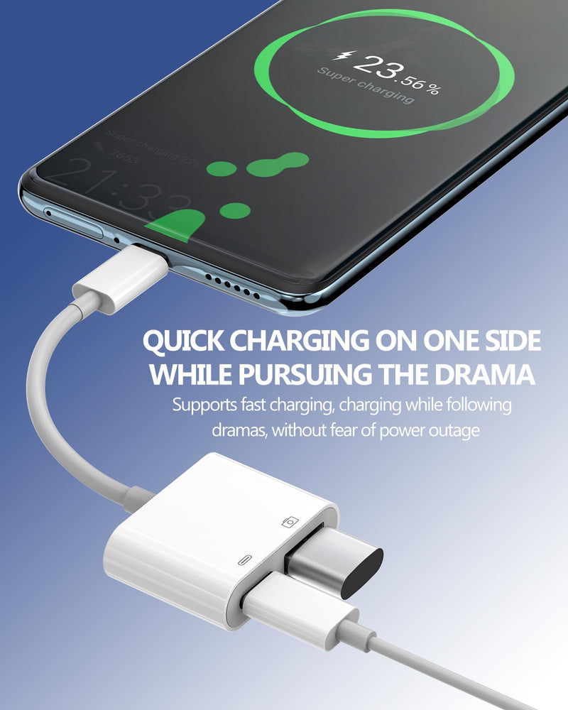 USB C 2 in 1 Charging Adapter USB A to C OTG Cable USB-C 3.0 Splitter Connector Keyboard hub for iPhone 15 Pro Max for iPad for MacBook Air for Compatible with Samsung