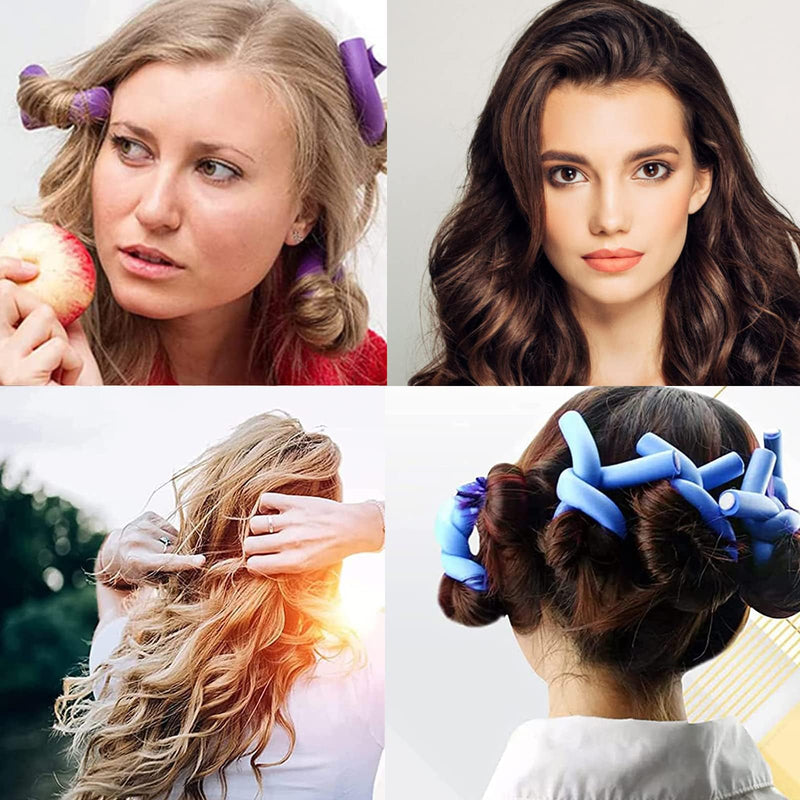 10Pcs Flexi Rods for Hair, Curlers Rollers Long and Short Hair Heatless Magic Sleeping Styling DIY Salon Bendy Rollers, Curling Rod Flexible Rods, blue, purple, pink, yellow, red