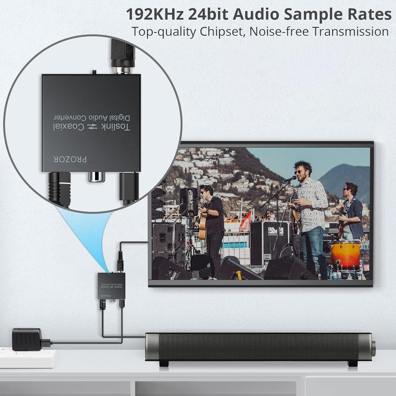  [AUSTRALIA] - PROZOR 192K Bi-derectional Coaxial Optical Converter, Optical SPDIF Toslink to Coaxial, Coaxial to Optical SPDIF Toslink, Support DTS/Dolby-AC3, Bi-derectional Digital Splitter with Optical Cable