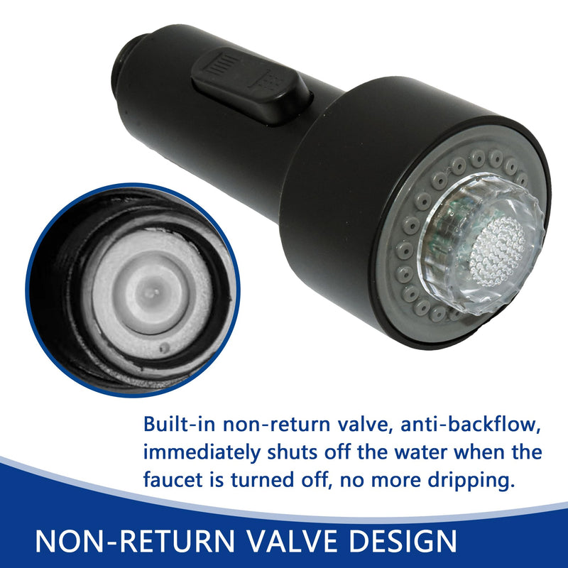 kitchen faucet LED spray head，3-Function Prevent burns spray head，9/16-13/16 IN standard size adapter, replacement sink pull-down faucet, spring single handle faucet(Matte black) Matte Black