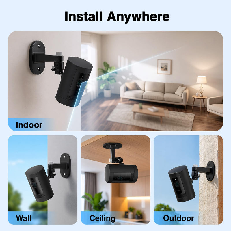 2Pack Camera Wall Mount Bracket for Ring Stick Up Cam Ring Outdoor Cam Plus Indoor Cam & Blink Outdoor Camera, 360° Adjustable Holder with Perfect View Angle for Home Security System (Black)