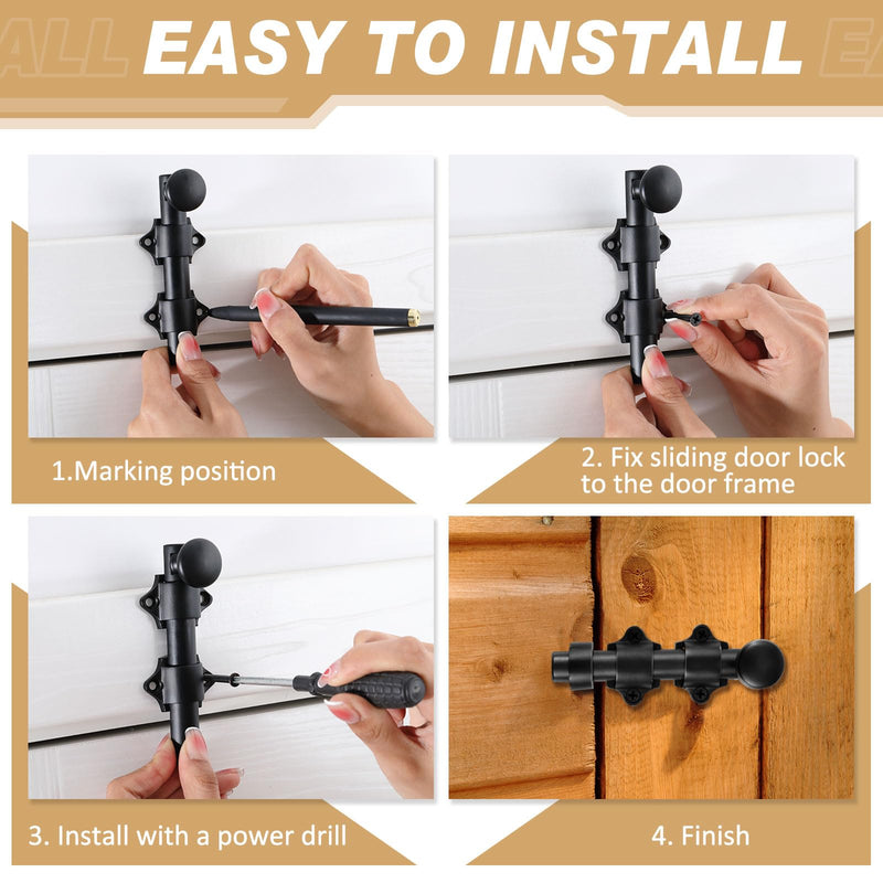 Tandefio 2 Pcs Dutch Door Bolt 6 Inch Heavy Duty Solid Brass Slide Bolt Latch Door Hardware Locks, Attic Latch for Dutch Sliding Barn(Black) Black