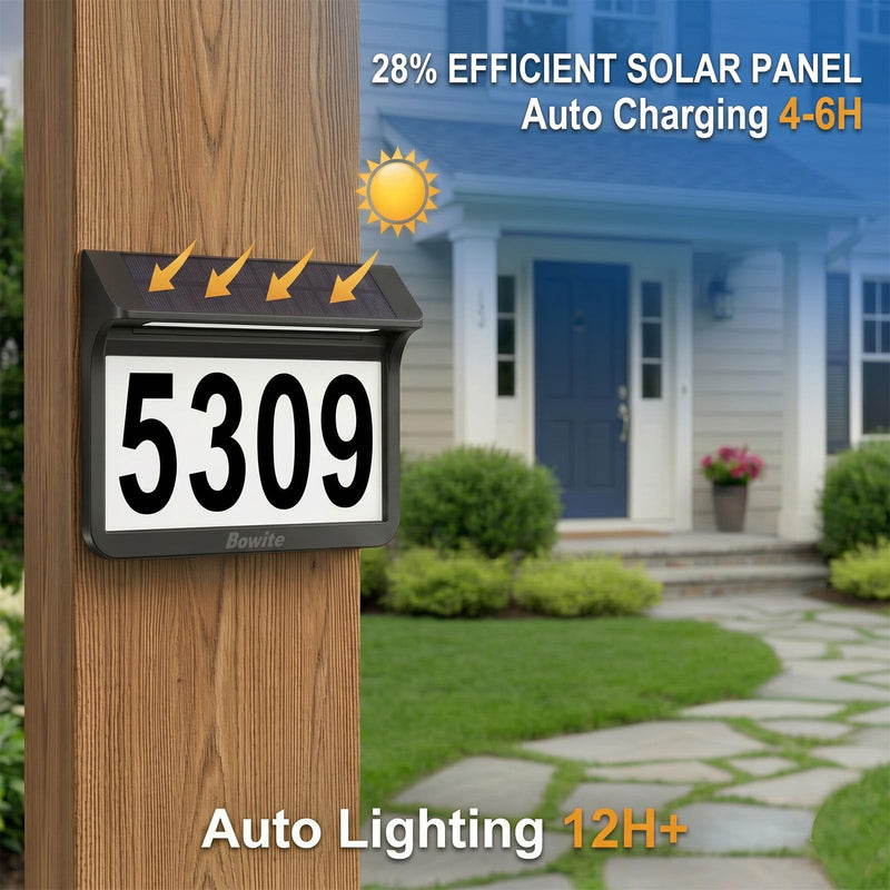 Solar House Numbers for Outside Light Up - 3000K/6000k 2 Modes, Aluminum Waterproof LED Lighted Address Signs for Houses, Solar Powered Wall-Mounted Illuminated Address Plaque for Yard Home