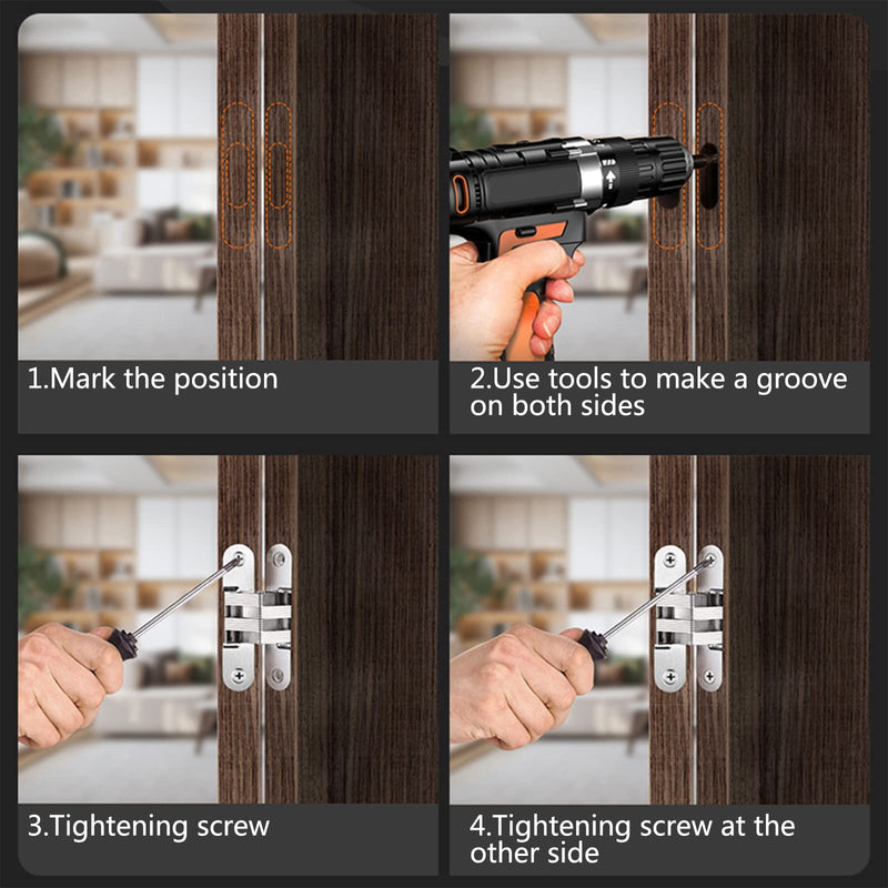 2pair (4pcs) 2-3/4" Black Hidden Hinges Stainless Steel Invisible Door Hinges Concealed Barrel Wooden Box 2-3/4"