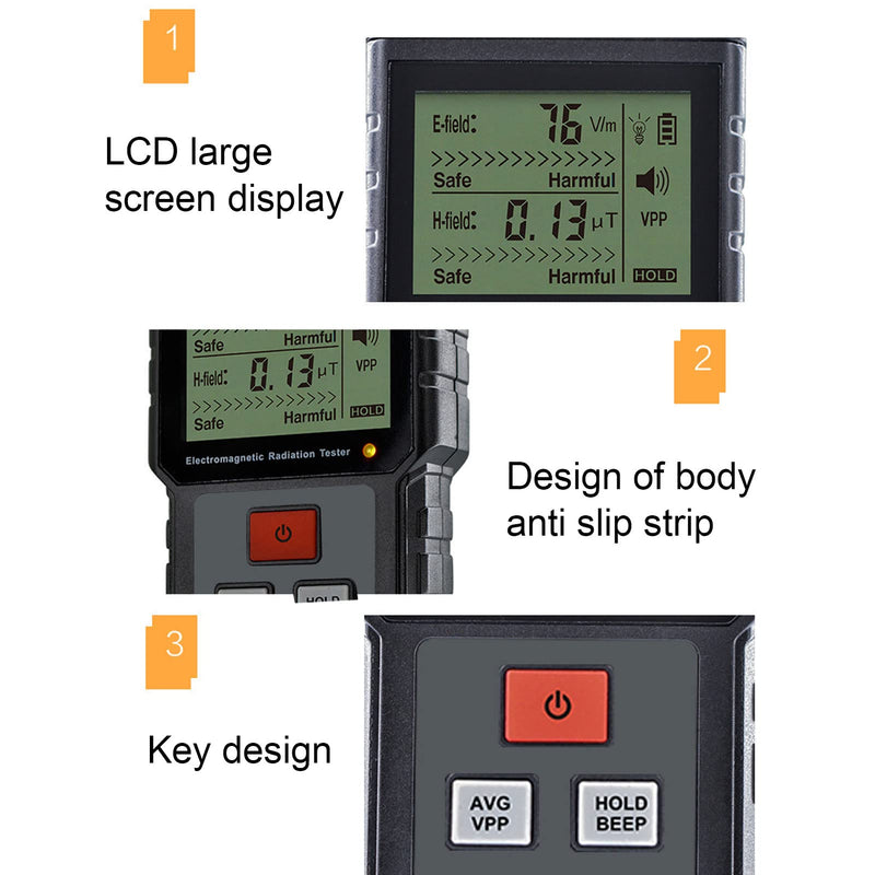 Hozee Geiger Counter, Nuclear Radiation Detector, Electromagnetic Field Personal Radioactive Portable Dosimeter, EMF Meter with LCD Display for Home 1V/M‑1999V/M