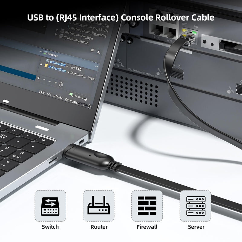 DriverGenius USB to RJ45 Serial Console Rollover Cable Adapter - Cross-Platform Compatibility for Windows 11, macOS 15, Network Management and Device Troubleshooting Tool (6FT)