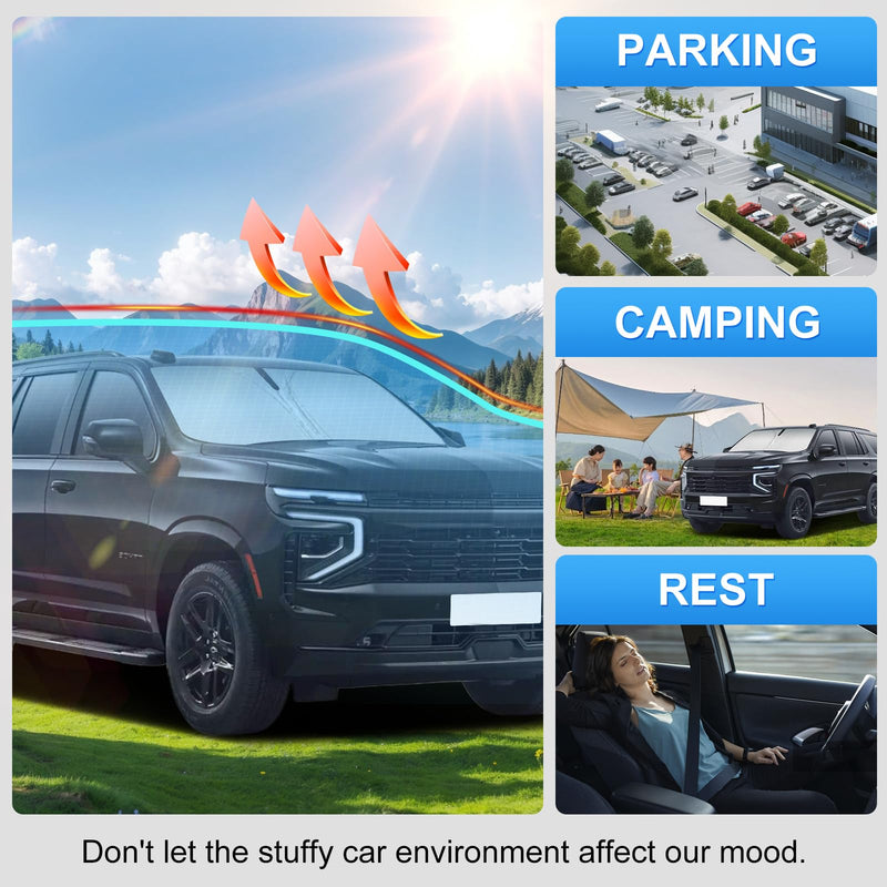 Car Sun Shade for 2021-2025 Chevrolet Tahoe Accessories Windshield Sunshade Cover Front Window Shade Custom Fit Tahoe Sun Visor Protector Foldable Blocks UV Rays For Chevrolet Tahoe 2021-2025
