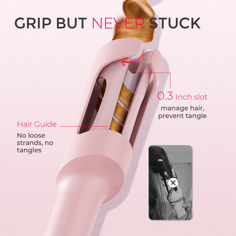TYMO Hair Curler Automatic Rotating - CURLPRO, Curling Wand, Pink 1.25 inch | Ceramic Coating, Anti-Scald Curling Iron, Portable 500 Million Ionic, Dual Voltage, Beach Waver, Lightweight for Travel 1 1/4 inch