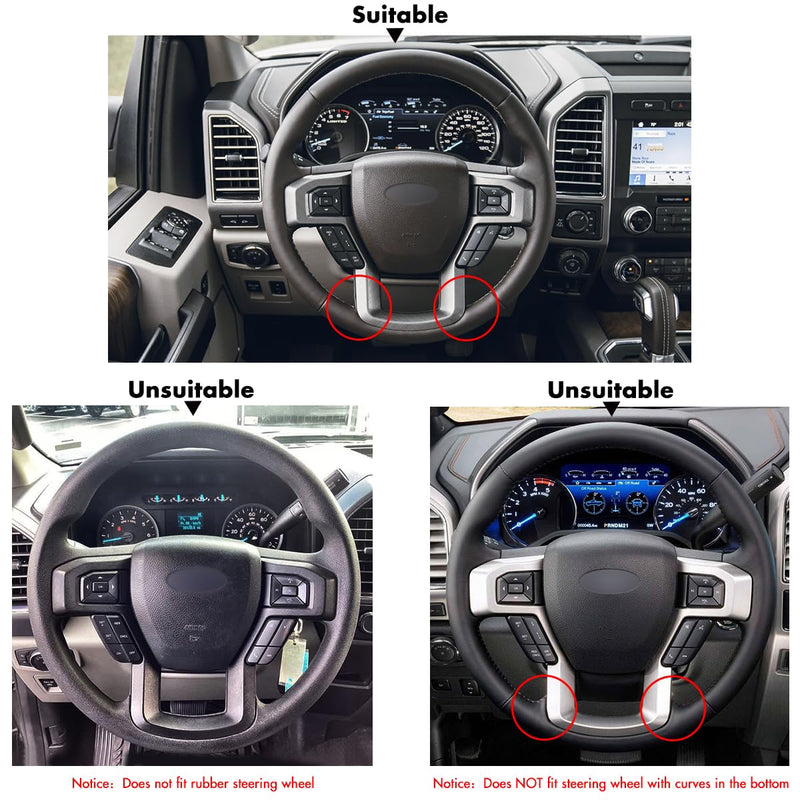MEWANT Hand Stitch Black Faux Leather Steering Wheel Cover for Ford F-150 F-250 F-350 F-450 F-550 F-600 F-650 F-750 Black Faux Leather&Grey Stripe&Grey Stitching