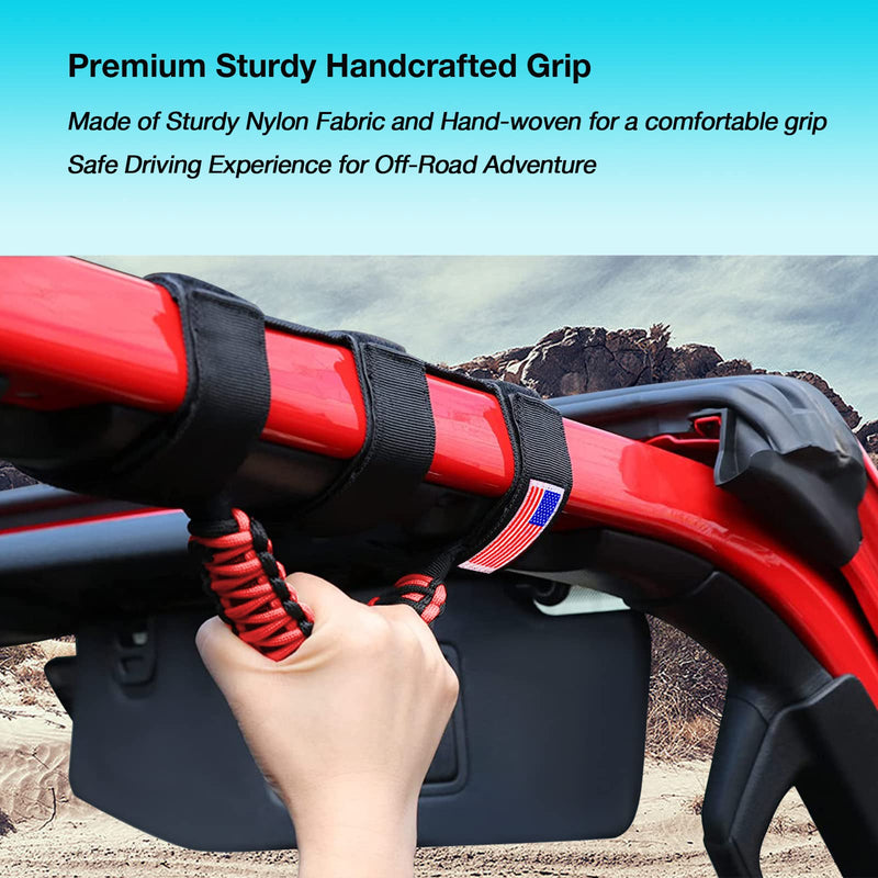 GAIZON 4 Pack Grab Handles Paracord Roll Bar for Jeep Wrangler Accessories CJ YJ TJ JL JK LJ JLU JKU Sahara Freedom Rubicon,Gladiator JT 1955-2023 Interior Accessories with America Flag(Red) Red