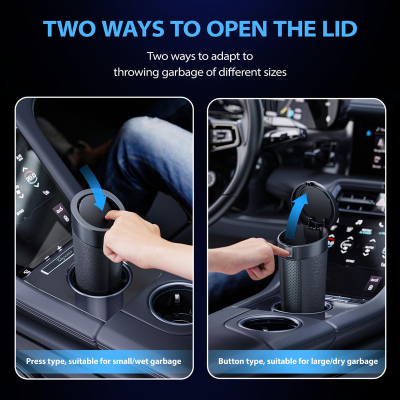 Car Cup Holder Trash Can with Lid - Mini Small Auto Garbage Bin for Vehicle, Car Door, Back Seat - Leakproof Portable Dustbin (Black) 1