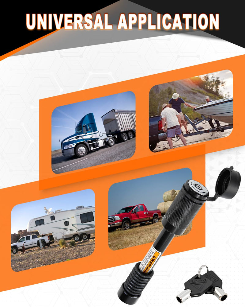 METOWARE Trailer Hitch Lock Hitch Receiver Lock Fits Class III IV and 2" 2-1/2" Receiver with 5/8" Dia 3-1/2” Long Pin and 8 Anti-Rattle Rubber O-Rings, for Trailer Truck Car Boat (1 Pack) 1 Pack