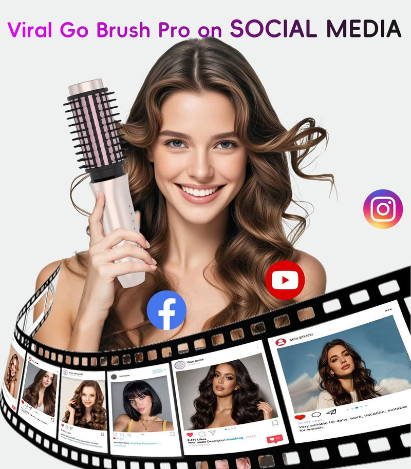 Cordless Curling Pro. Hot Brush Rechargeable for Long Hair | 7000mAh by 4 Heating up to 210°C, Negative Ionic Salon Smooth Tangle-Free Hair Styling in Minutes, for Travel & Home Rose Gold