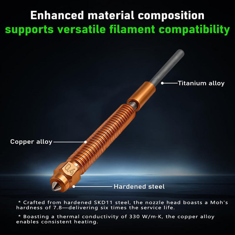 4Pcs K2/K2 Pro/K2 Plus Nozzle(0.2/0.4/0.6/0.8mm), Quick Swap High Flow Hardened Steel Nozzle with Integrated Copper Alloy Heat Break & Silicone Sock for Creality K2 Plus/K2 Pro/K2/Creality Hi Combo 4PK 0.2/0.4/0.6/0.8mm Nozzle