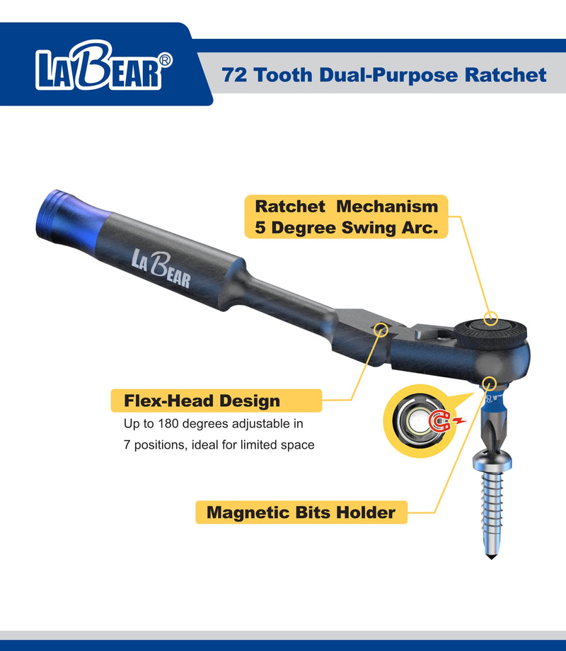 LaBear 29-Piece 1/4" Ratchet & 1/4'' Dr. Socket Set / 2-in-1 Bit & Socket Holder 1/4-inch S2 Impact Bits, Socket Adapter for home electronics, vehicles