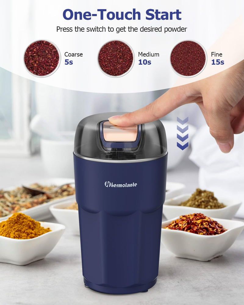 Herb Spice Grinder, One-key Electric Grinder with 304 Stainless Steel Blades and Cleaning Brush, Electric Grinders for Herb, Spices, Coffee, Nuts, Seeds,etc.