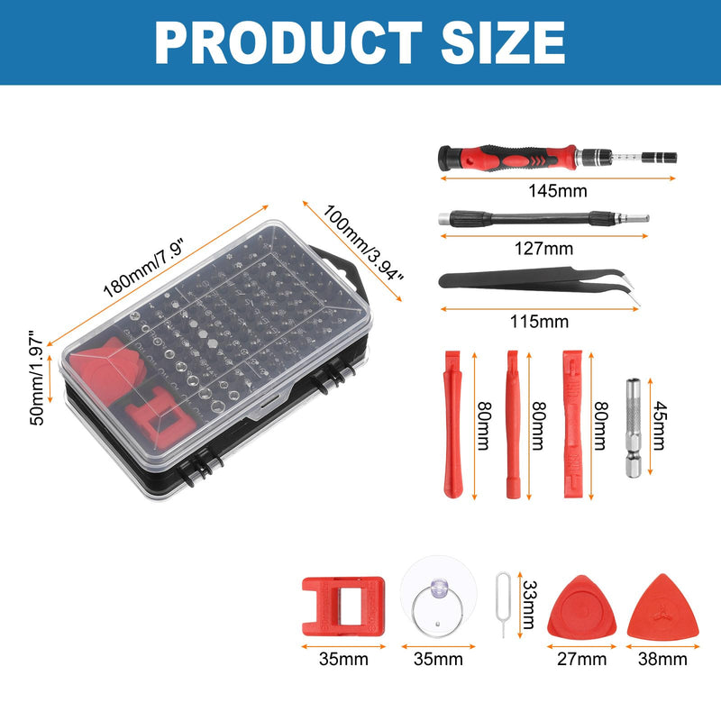 HARFINGTON 116 in 1 Magnetic Precision Screwdriver Set Electronics Repair Tools Kit with 96 Bits Flexible Shaft and Extension Rod for Cellphone Game Console Laptop PC Computer Camera, Red