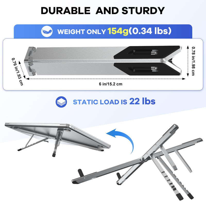 Foldable Laptop Stand, Ergonomic Aluminum Desktop Holder Riser,6 Angles Adjustable,Lightweight Compact, Compatible with 10-17.3'' MacBook,iPad,Dell,HP,Lenovo,Asus,Samsung etc. (Silver) Silver
