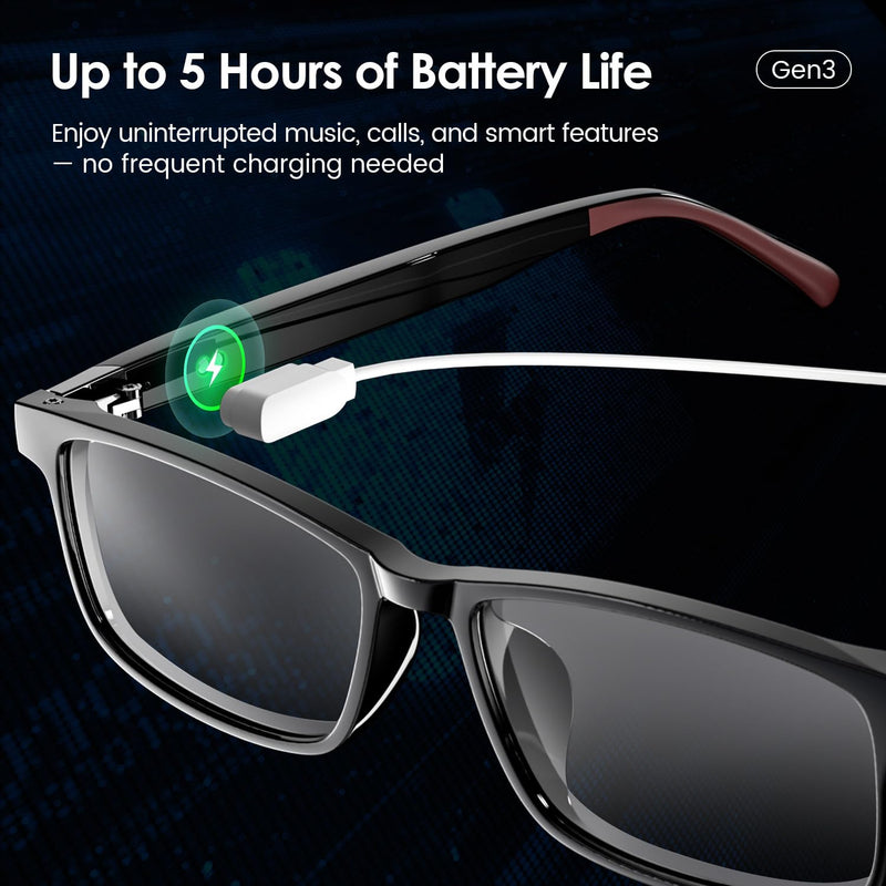 Gen3 Smart Translation Glasses – Bluetooth Glasses with Dual Temples (Bluetooth+Standard), Real-Time AI Interpreter, Touch Control, Voice Assistant – Lightweight for Travel, Work, Business Black Gen3 Glasses Set