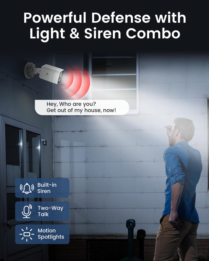 5MP Add-on PoE CCTV Camera Outdoor Indoor H.265 Wired Security IP Camera Outdoor with Human/Vehicle Detection, Color Night Vision, Spotlight Siren, 2-Way Audio,Only with Our NVR, IP66
