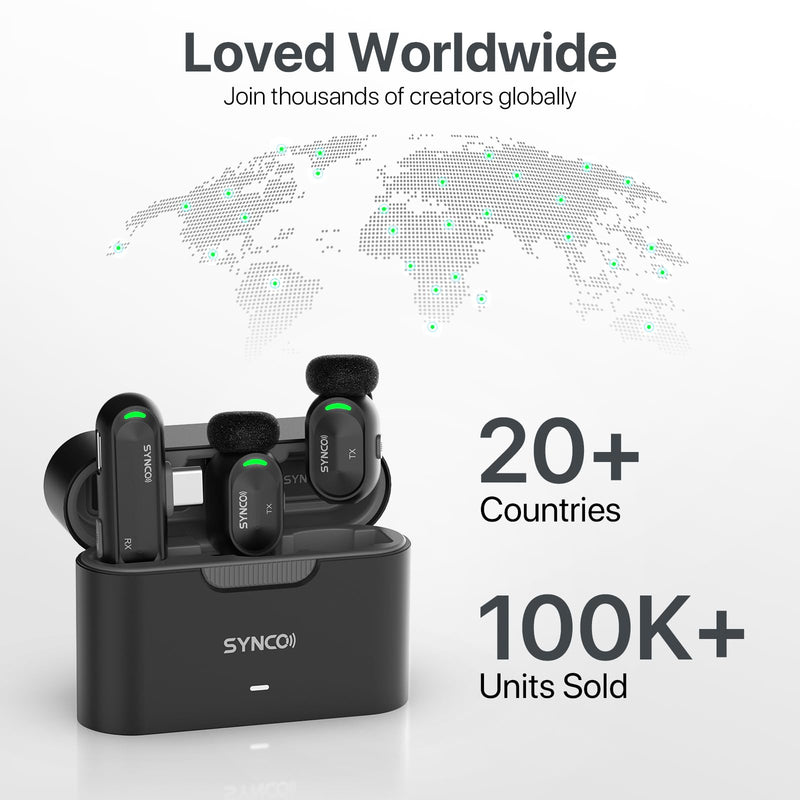 SYNCO Mini Wireless Microphone for iPhone15/16/17 & Android USB-C | Clear Audio with AI Noise Cancellation; 328 ft Range; Plug & Play Magnetic Mic for Video Recording & Vlogging for iPhone/Android