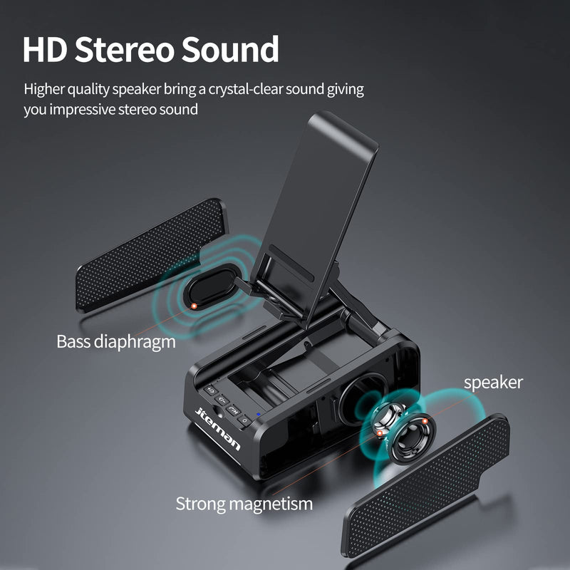 JTEMAN 2 in 1 Cell Phone Stand with Bluetooth Speaker & 3 in 1 Bluetooth Speaker Phone Stand with Power Bank