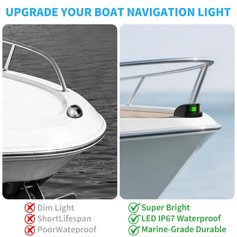 Obcursco Boat Navigation Lights, Red and Green Marine LED Bow Lights, IP67 Waterproof, Rust-Resistant, Ideal for Pontoon, Skiff, Small Boats, and Yacht(Black) Black