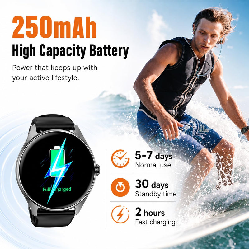Smart Watches for Men Women, 1.43" AMOLED Display, 7-Day Battery Life, 120+ Sport Modes with Heart Rate Sleep Monitor, Bluetooth Calling, IP68 Waterproof Fitness Watch for iPhone Android (Black) Black