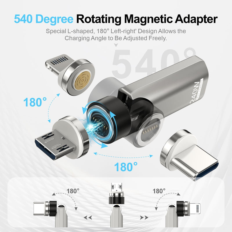 240W 360° Rotatable Magnetic USB-C Adapter 2Pack for Mac/iPad/Samsung | 180° rotation, anti-wear dustproof, 240W fast charging, for iPhone 17/16/15, MacBook Pro/Air, iPad, Samsung, Laptop, Tablet