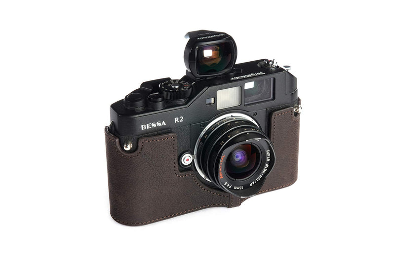 Voigtlander Bessa R2 Case, BolinUS Handmade Genuine Real Leather Half Camera Case Bag Cover for Voigtlander BESSA R4M R4A R3M R3A R2S R2C R2A R2M R2 T Camera with Hand Strap (Coffee) Coffee