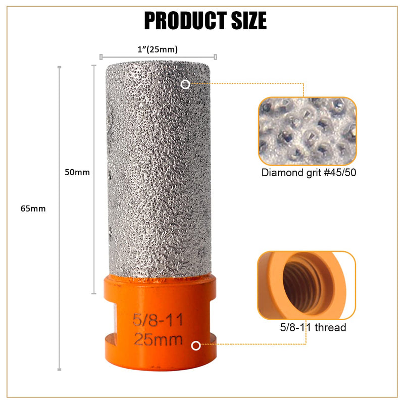 3Pcs 2" Diamond Beveling Chamfer Bits Tile Cone with 5/8-11 Thread Adapter 1" Diamond Finger Milling Bits for Existing Holes Enlarging Trimming in Tile Marble Porcelain Granite Ceramic 2"+1"+Adapter Orange