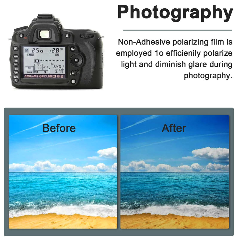 2 PCS Polarizing Film 7.8x11.8 inches Adhesive Polarized Film Sheets Linear LCD Polarizing Films for LCD Screen Repair, Physics Education, Photography Filter
