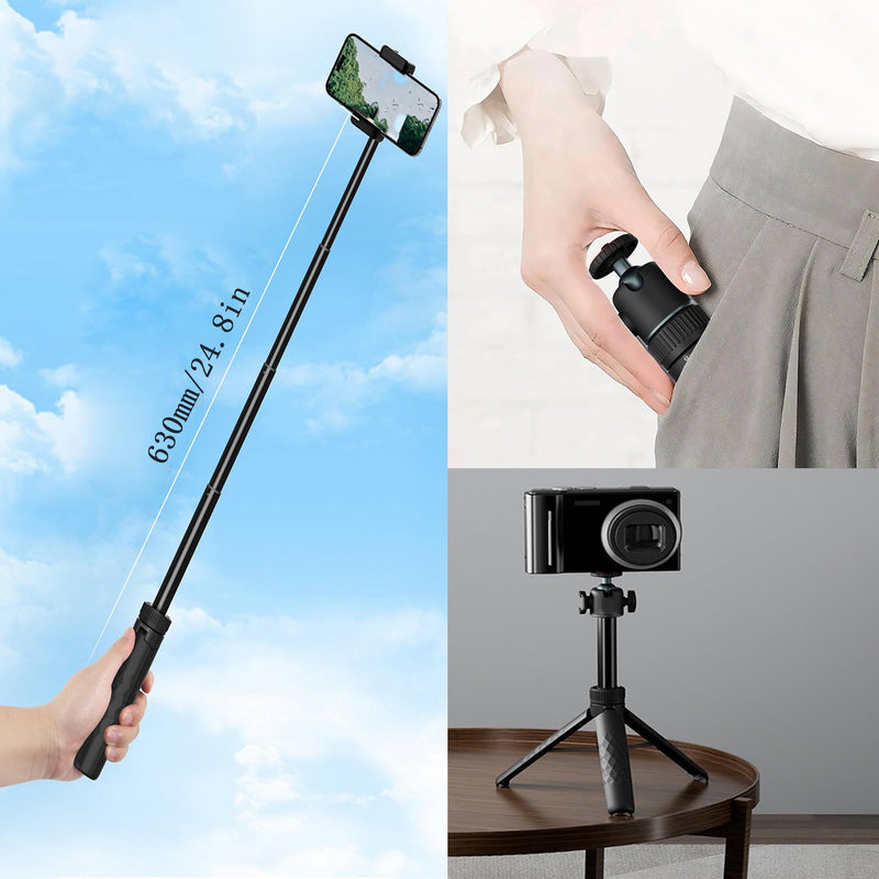 for DJI Osmo Pocket 3 Tripod, 25" Action Camera Selfie Stick Tripod Stand | With Adapter for DJI Osmo Pocket 3 4, Extendable Selfie Stick Tripod for Pocket 3 4 Action 5 GoPro Insta360 X5 Luna Ultra