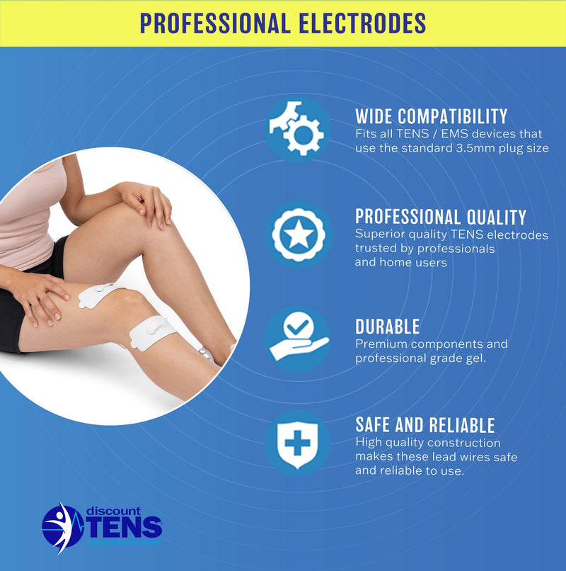 Discount TENS – XL Replacement Electrodes for TENS Units, 20 Pairs (40 Electrodes) – 2" x 4" Premium Reusable Electrode Conductive Pads, Compatible with 3.5mm Snap Connector TENS and EMS Devices 20 Pair (40 Pads)