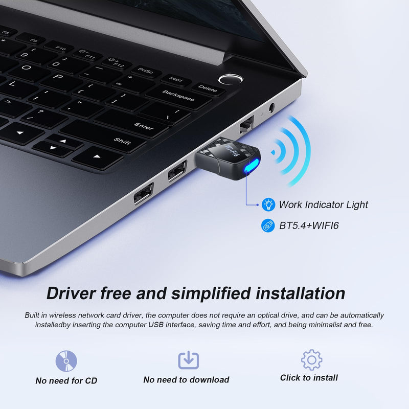 AX900Mbps USB WiFi 6 Adapter for PC, 2-in-1 Bluetooth 5.4 WiFi Adapter.2.4G/5G Dual-Band Wireless Network Transceiver Adapter for Laptop, Desktop, WPA3,Supports Windows 11/10 Black AX913