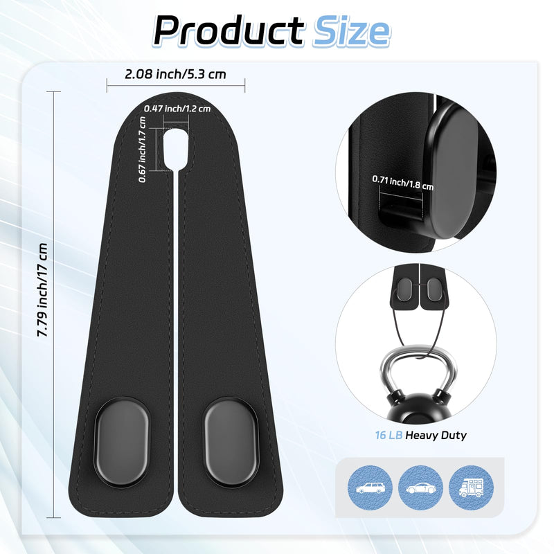 Car Seat Headrest Hooks - 2 Pack Universal Car Purse Hook, Leather Car Bag Purse Holder with Double Metal Hooks for Handbags, Grocery Bags, Bottles, Phones Black
