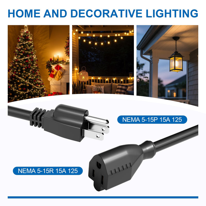 6FT Extension Cord with Switch, Heavy Duty 14AWG Outdoor Waterproof Inline On Off Switch with LED Indicator, 3-Prong Grounded SJTW Power Cord, 15A 125V 1875W for Lights & Equipment 6FT