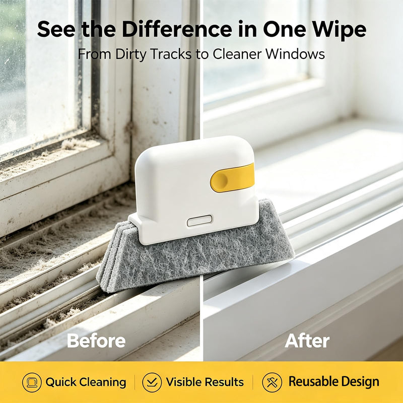 Magic Window Track Cleaning Brush, Handheld Triangular Groove Scrubber | Magic Window Track Cleaning Brush, Multifunctional Sliding Door Track Cleaner for Window, Car, Yellow