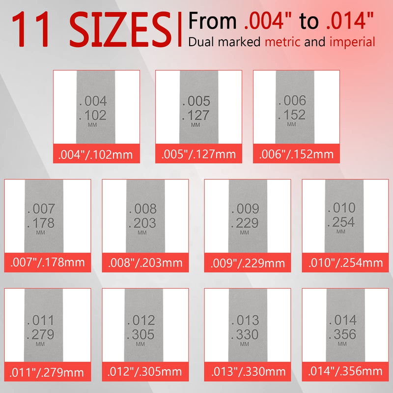 A308 Offset Valve Tappet Gauge Set Premium 11-Blade Feeler Gauge Kit Sizes from 0.004" to 0.014" Includes Two Red Handles