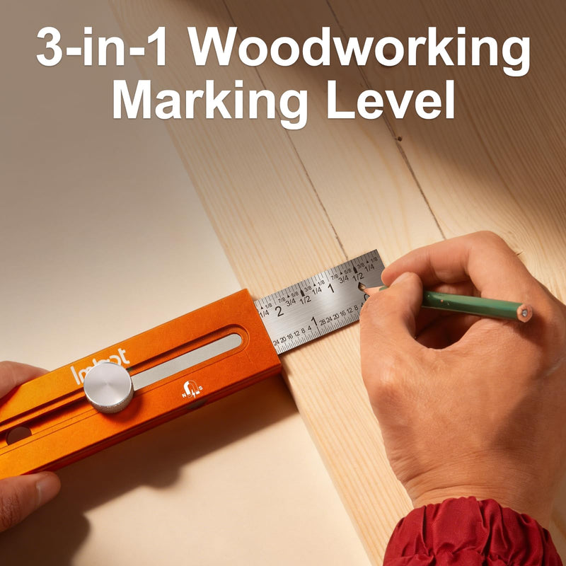 Imbot Adjustable Woodworking Leveling & Marking Ruler， 4-Inch Multi-Angle Tool With 90° And 180° Spirit Levels For Precise Carpentry, Scribing, Horizontal Alignment