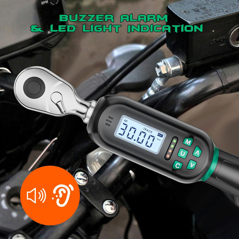1/4" Drive Digital TorqueWrench, 1.11-22.13 Ft.lb/1.5-30 Nm, Preset Value, Buzzer/LED, ±2% Accuracy, for Gunsmithing, Bike & Motorcycle Maintenance 1/4-Inch 1.1-22.1 Ft-lb/1.5-30 Nm
