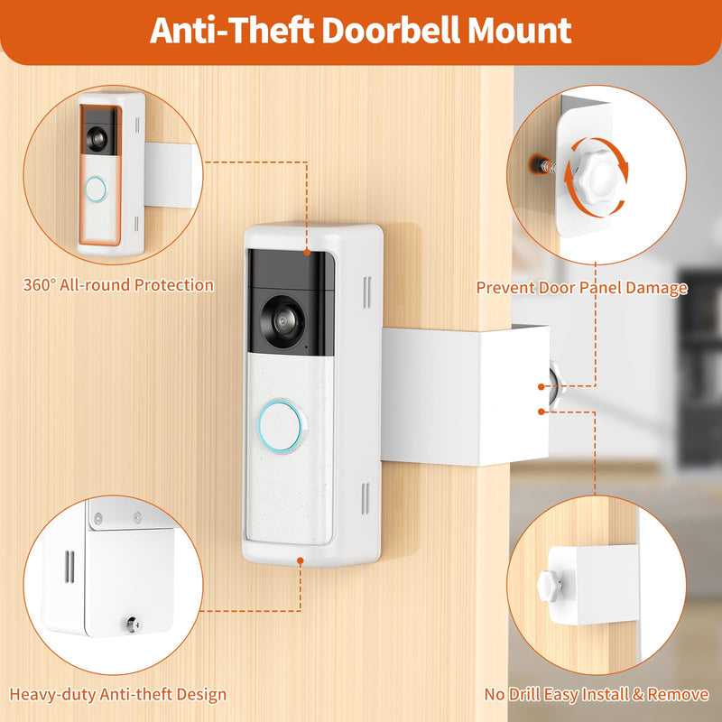 No-Drill Doorbell Mount with Rain Cover, Anti-Theft Door Bracket | Compatible with Battery Doorbell/Plus/Pro(2026 Model),Quick Install Doorbell Camera Holder for Rental Apartment,White 2026 battery doorbell 2nd White