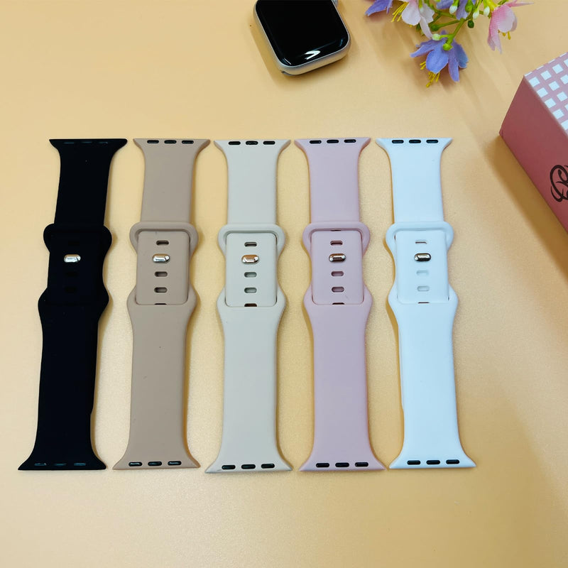 Case and Band for Apple Watch Band 40mm 41mm 44mm 45mm 42mm 49mm Women Men, Soft Silicone Replacement Strap, Protective Cover Screen Protector for iWatch Series 9 8 7 6 5 4 SE Ultra Black 44mm(Series 6/5/4/SE)