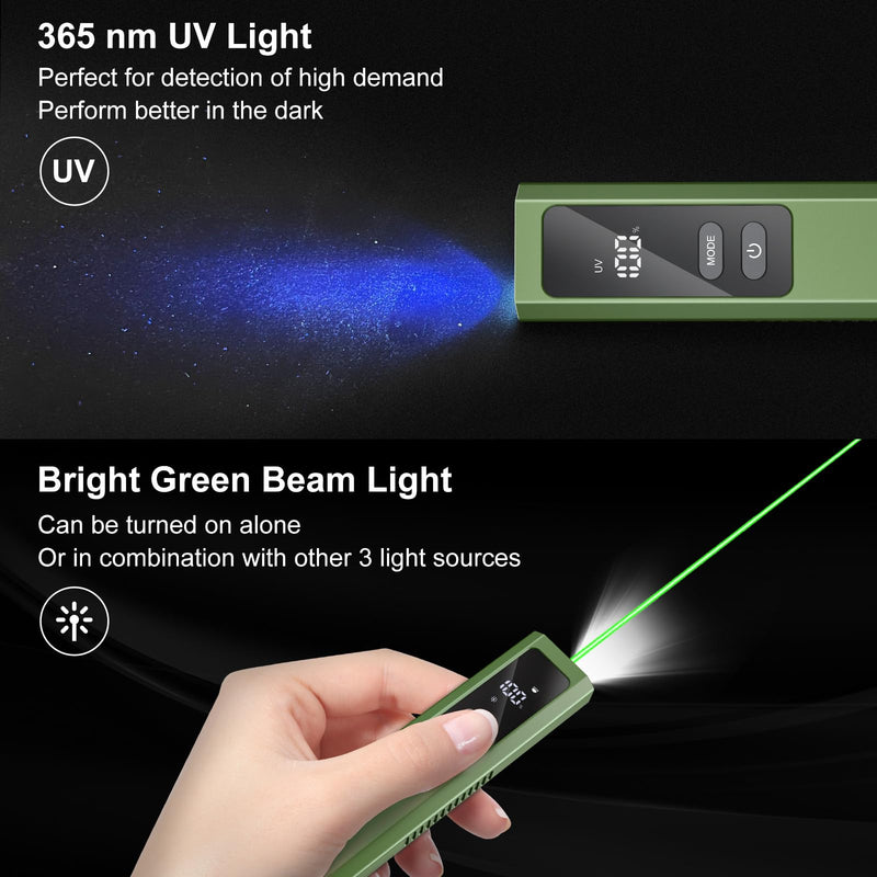 EDC Flat Flashlight High Lumens, Rechargeable Pocket Light with White/Warm LED, UV, Gream Beam, Flash Combo, 4 Bright Modes, Double Magnetic Base, for Outdoors, Emergency, Work, Detection (Green) Green