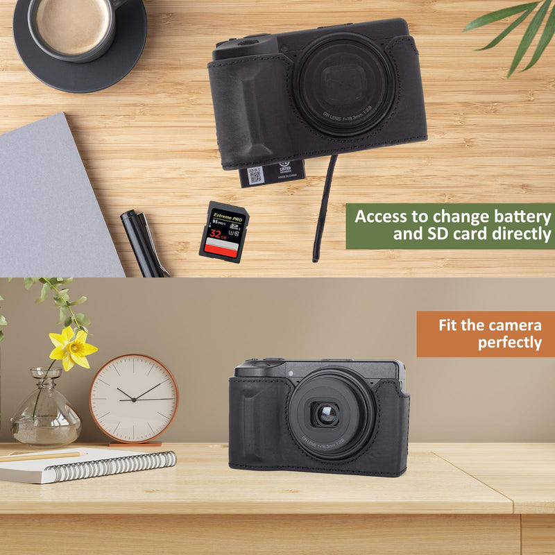 MUZIRI KINOKOO Genuine Leather Case for Ricoh GR IV/GR III/GR III X | Protective Case for GR IV/GR III/GR IIIX Camera,with Opening Bottom and Hand Grip Design,with Screw for Tripod Mounted -Black Black