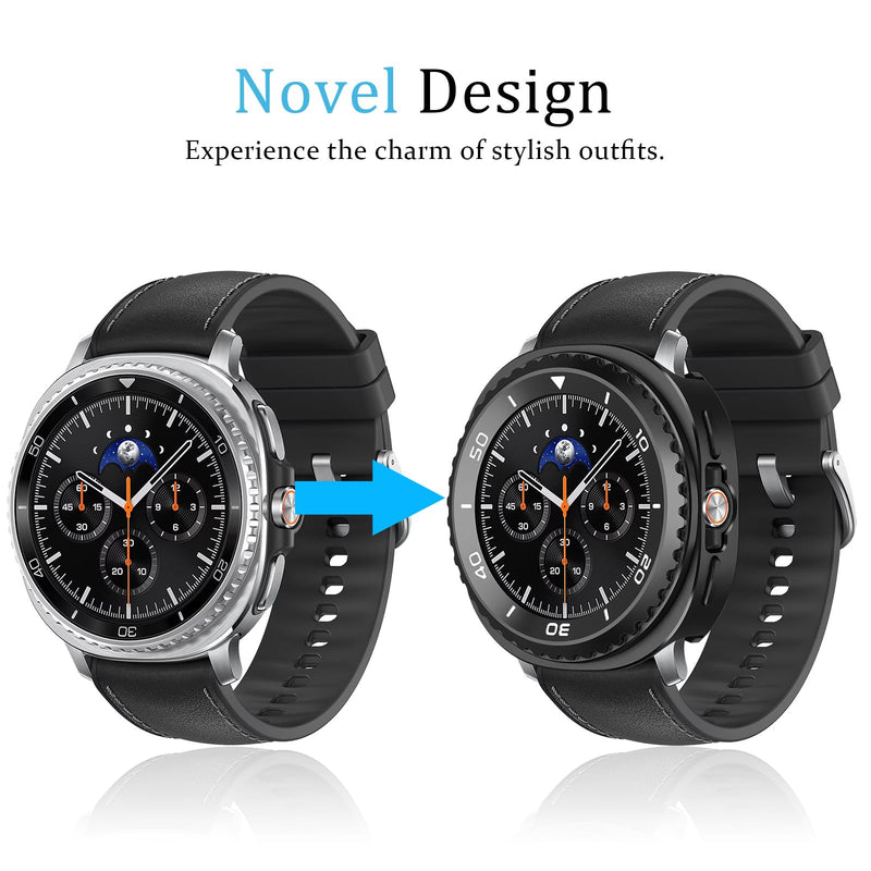 Amizee Metal Case Compatible with Samsung Galaxy Watch 8 Classic Case 46mm, Rugged Protective Bumper with Back Cover Resistant Protection Cover for Galaxy Watch 8 Accessories, Black/White