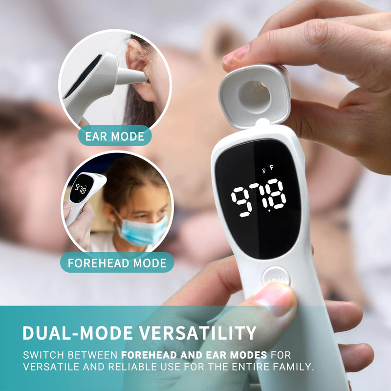 @AL21 Dual Mode Thermometer for Adults, Kids, and Babies – Infrared Digital Forehead and Ear Thermometer No Touch, Fever Alarm, 1-Second Reading, 32 Memory Recall
