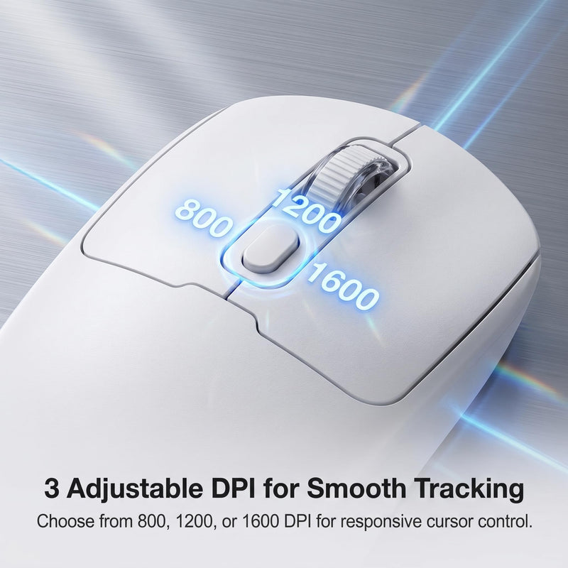 Wireless Mouse, Bluetooth & 2.4G, Silent Click, 3 DPI, Rechargeable -White | Bluetooth 5.4 & 2.4G Dual Modes, Silent Click, Rechargeable Battery, Ergonomic Design for Laptop, PC, Mac, Chromebook, Tablet